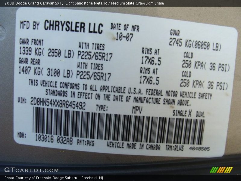 Light Sandstone Metallic / Medium Slate Gray/Light Shale 2008 Dodge Grand Caravan SXT
