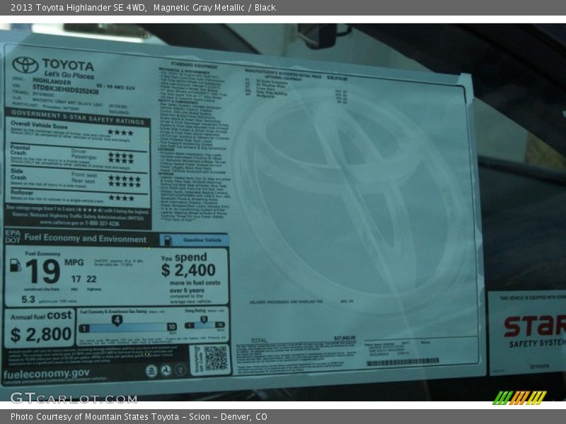 Magnetic Gray Metallic / Black 2013 Toyota Highlander SE 4WD