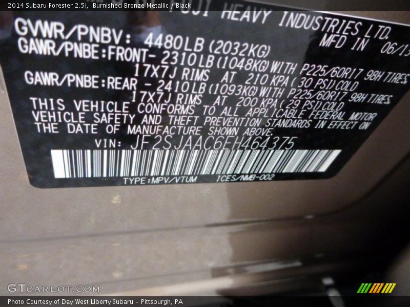 Burnished Bronze Metallic / Black 2014 Subaru Forester 2.5i