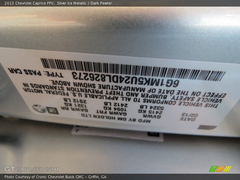 Info Tag of 2013 Caprice PPV