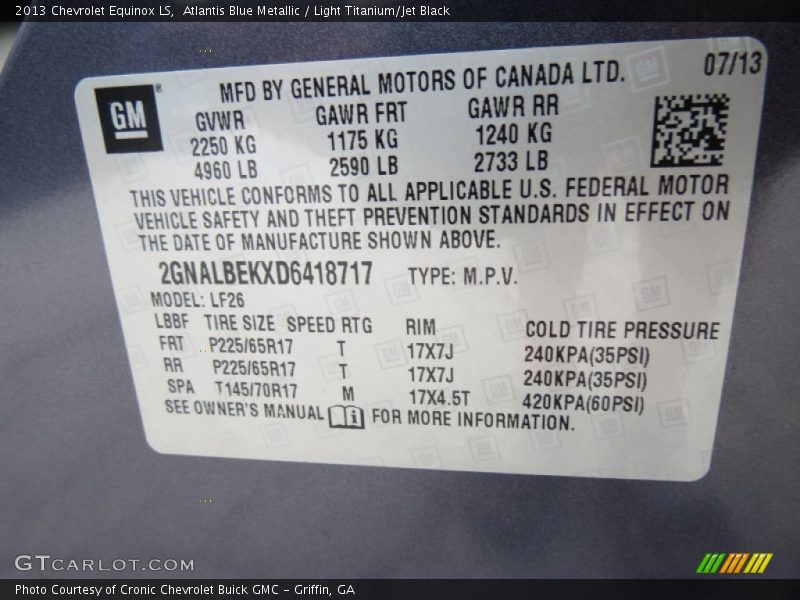 Atlantis Blue Metallic / Light Titanium/Jet Black 2013 Chevrolet Equinox LS