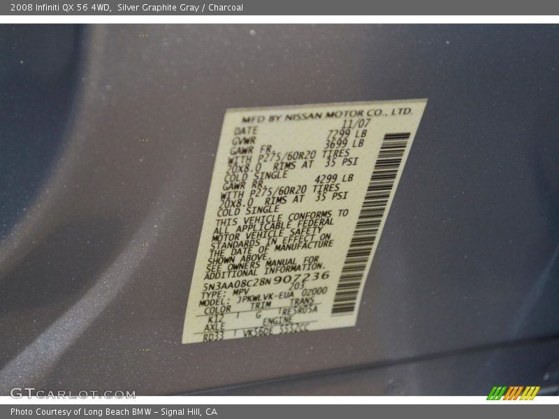 Silver Graphite Gray / Charcoal 2008 Infiniti QX 56 4WD