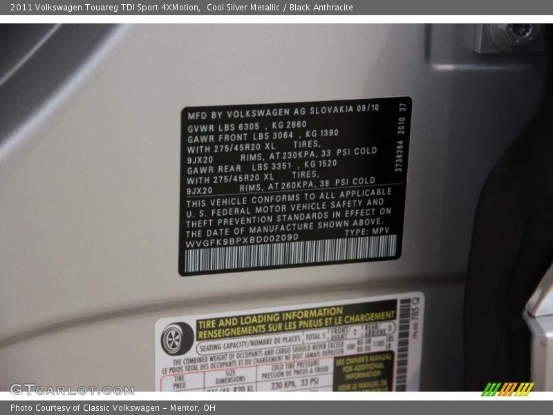 Cool Silver Metallic / Black Anthracite 2011 Volkswagen Touareg TDI Sport 4XMotion