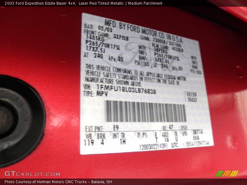 Laser Red Tinted Metallic / Medium Parchment 2003 Ford Expedition Eddie Bauer 4x4