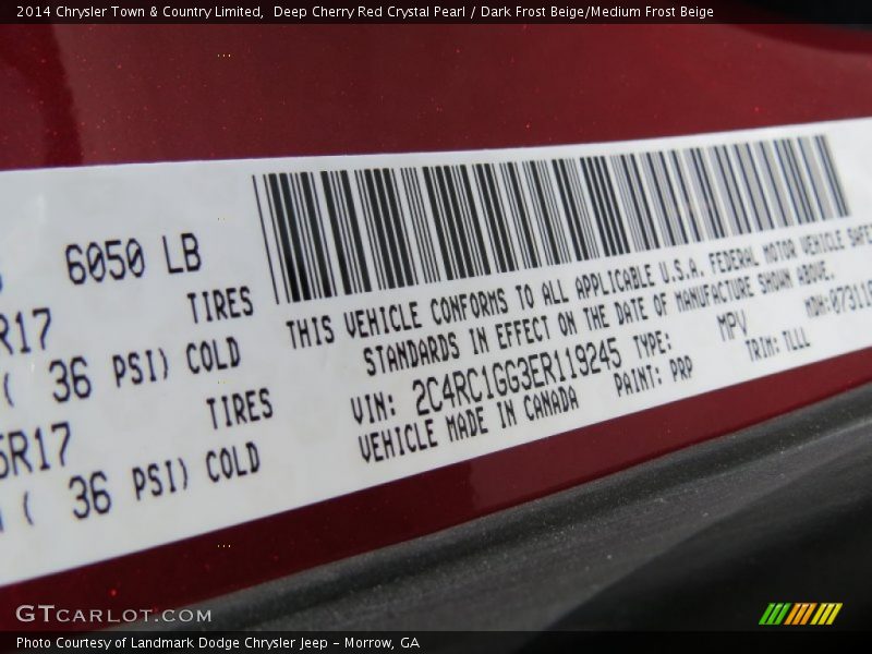 2014 Town & Country Limited Deep Cherry Red Crystal Pearl Color Code PRP