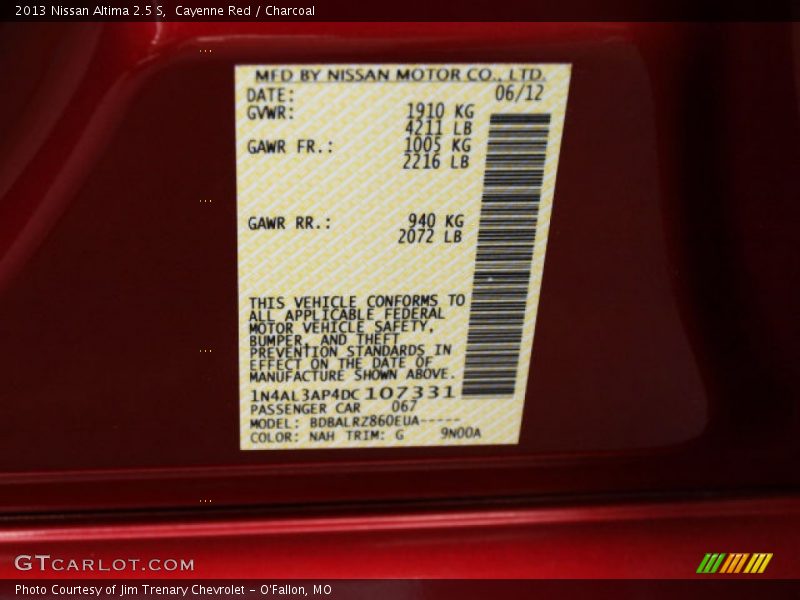 Cayenne Red / Charcoal 2013 Nissan Altima 2.5 S