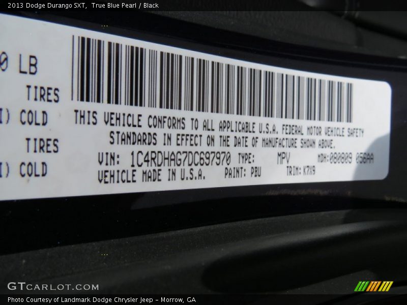 True Blue Pearl / Black 2013 Dodge Durango SXT