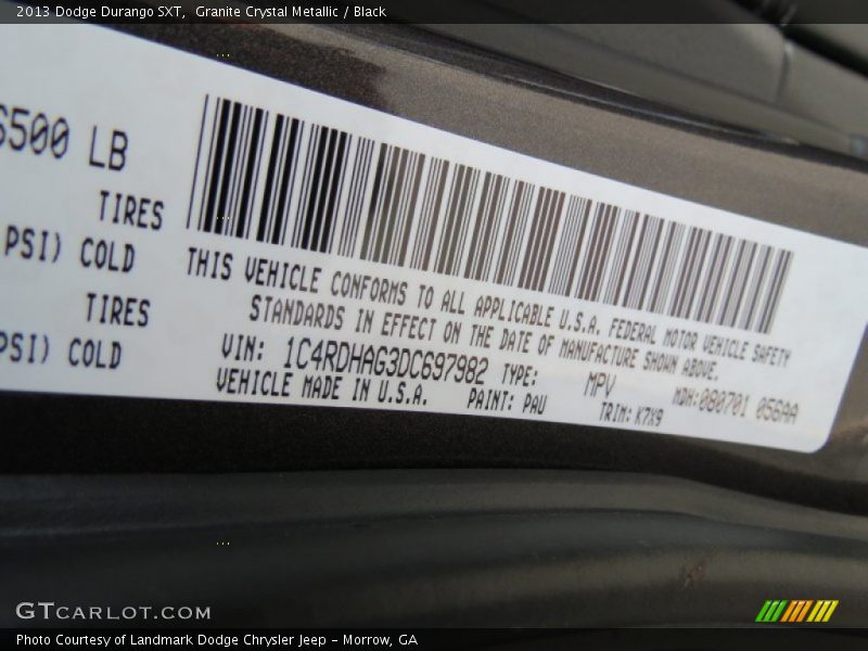 Granite Crystal Metallic / Black 2013 Dodge Durango SXT