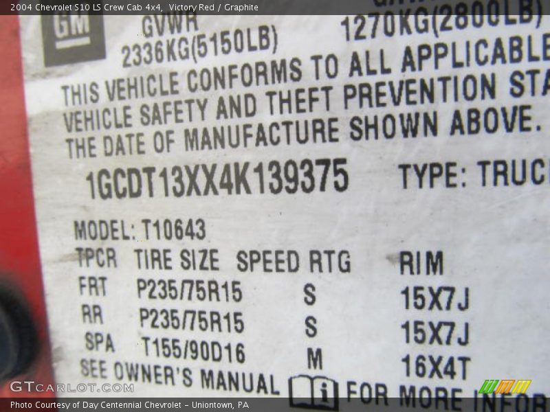 Victory Red / Graphite 2004 Chevrolet S10 LS Crew Cab 4x4