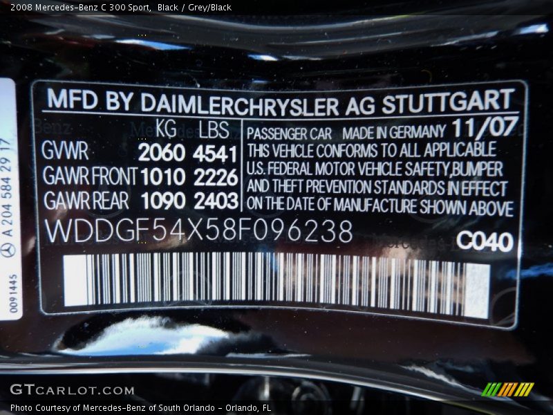 Black / Grey/Black 2008 Mercedes-Benz C 300 Sport