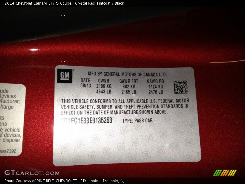 Crystal Red Tintcoat / Black 2014 Chevrolet Camaro LT/RS Coupe