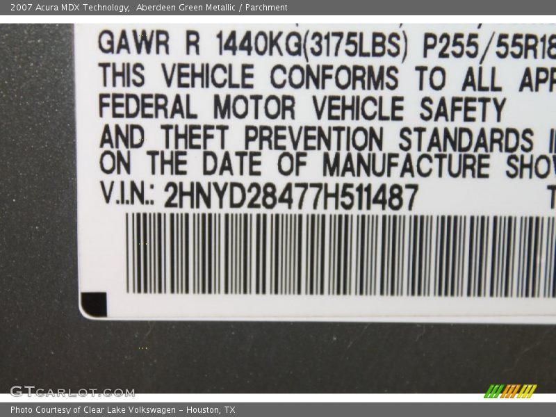 Aberdeen Green Metallic / Parchment 2007 Acura MDX Technology