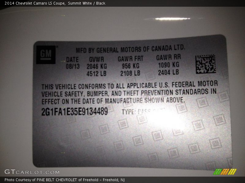 Summit White / Black 2014 Chevrolet Camaro LS Coupe