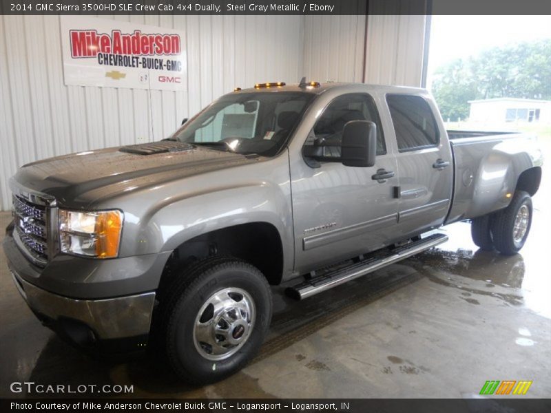 Steel Gray Metallic / Ebony 2014 GMC Sierra 3500HD SLE Crew Cab 4x4 Dually