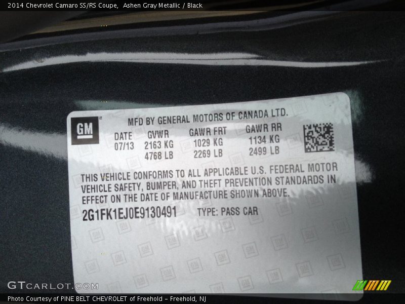 Ashen Gray Metallic / Black 2014 Chevrolet Camaro SS/RS Coupe
