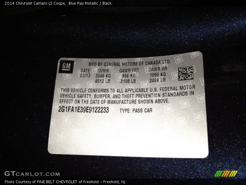 Blue Ray Metallic / Black 2014 Chevrolet Camaro LS Coupe