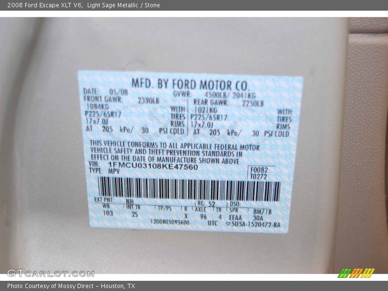 Light Sage Metallic / Stone 2008 Ford Escape XLT V6