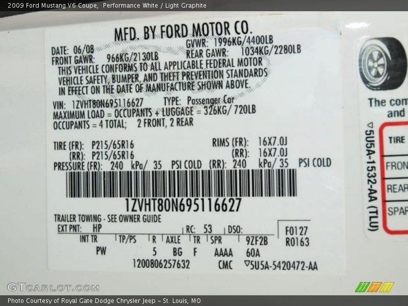 Performance White / Light Graphite 2009 Ford Mustang V6 Coupe