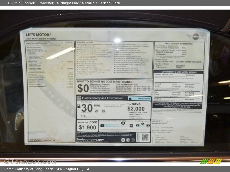 Midnight Black Metallic / Carbon Black 2014 Mini Cooper S Roadster