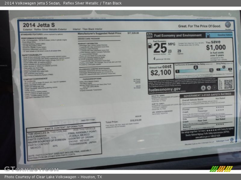  2014 Jetta S Sedan Window Sticker