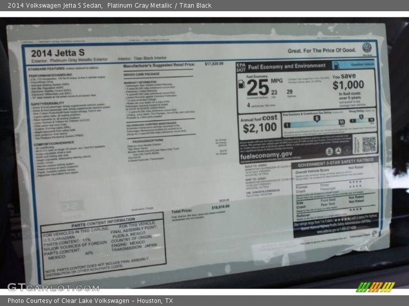 Platinum Gray Metallic / Titan Black 2014 Volkswagen Jetta S Sedan