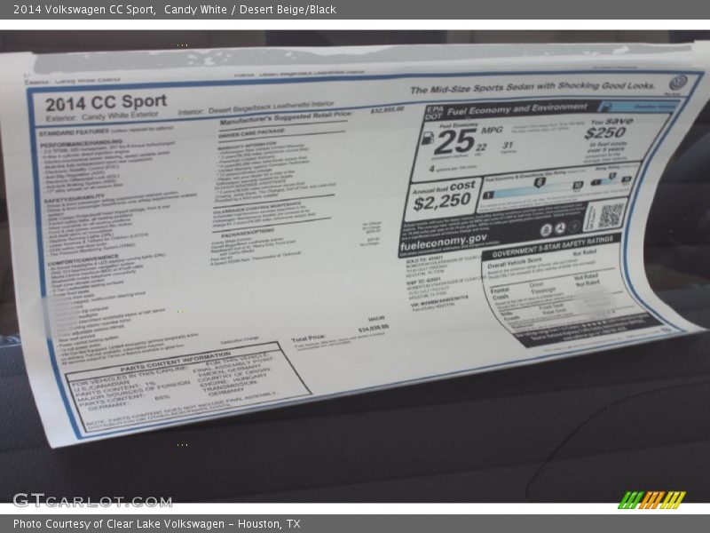  2014 CC Sport Window Sticker