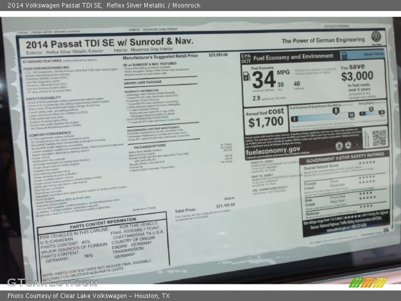 Reflex Silver Metallic / Moonrock 2014 Volkswagen Passat TDI SE