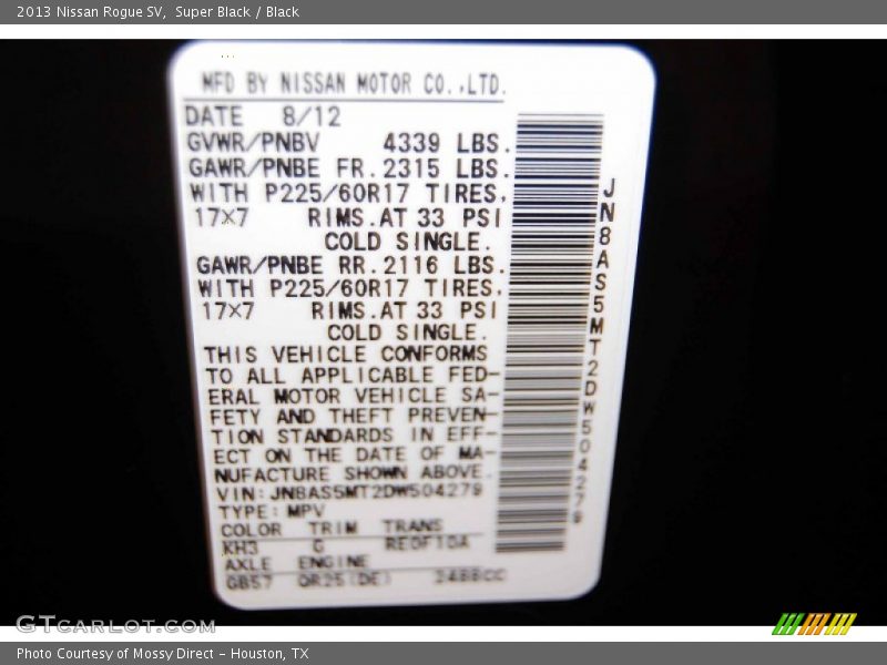 Super Black / Black 2013 Nissan Rogue SV