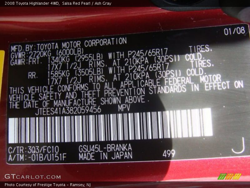 Salsa Red Pearl / Ash Gray 2008 Toyota Highlander 4WD