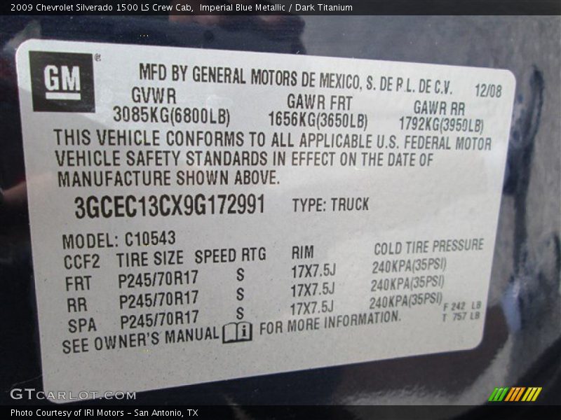 Imperial Blue Metallic / Dark Titanium 2009 Chevrolet Silverado 1500 LS Crew Cab