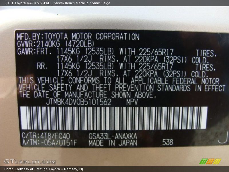 Sandy Beach Metallic / Sand Beige 2011 Toyota RAV4 V6 4WD