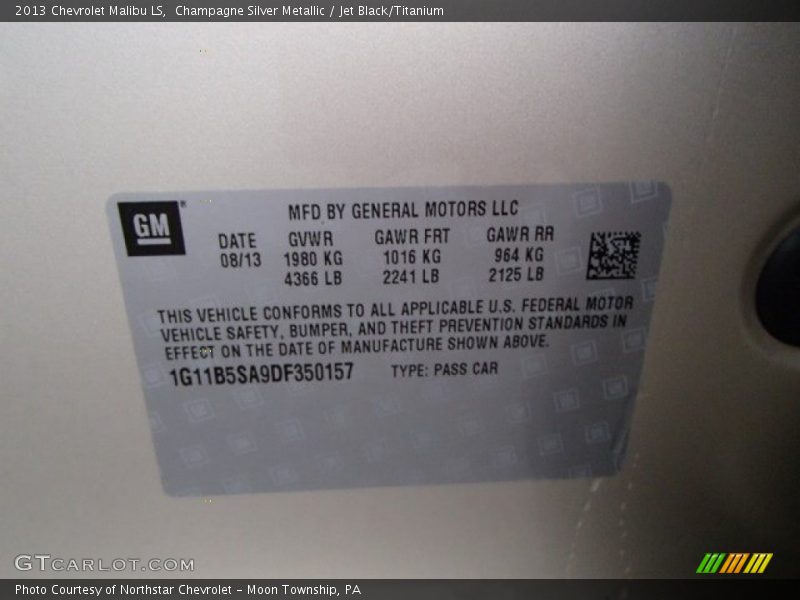 Champagne Silver Metallic / Jet Black/Titanium 2013 Chevrolet Malibu LS