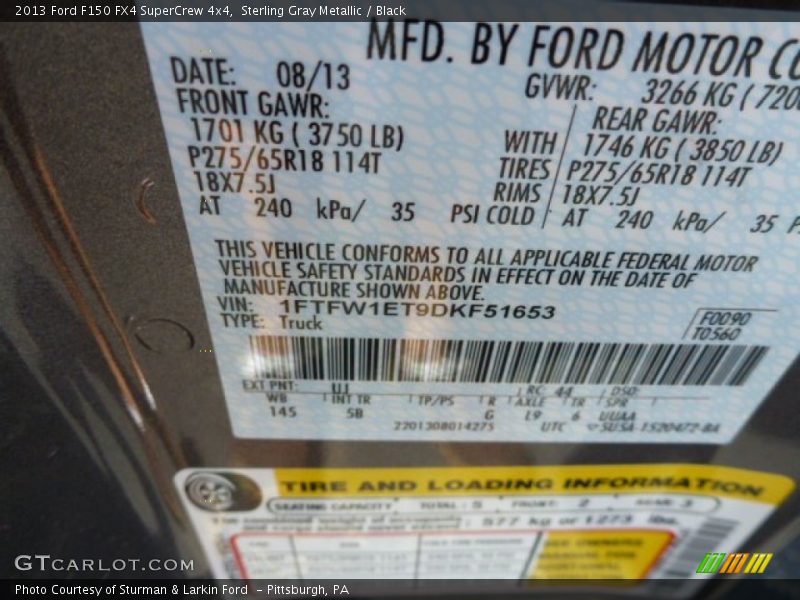 Sterling Gray Metallic / Black 2013 Ford F150 FX4 SuperCrew 4x4