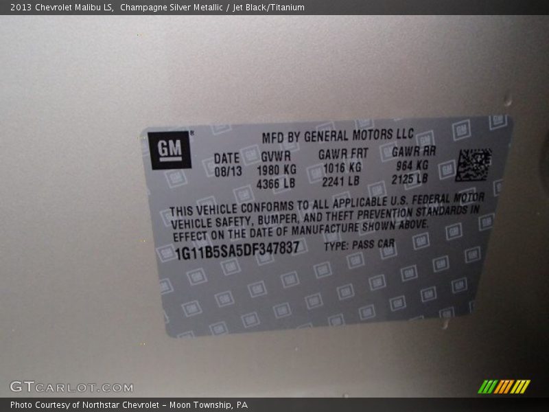 Champagne Silver Metallic / Jet Black/Titanium 2013 Chevrolet Malibu LS