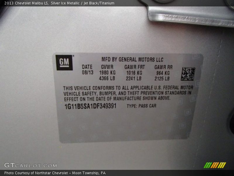 Silver Ice Metallic / Jet Black/Titanium 2013 Chevrolet Malibu LS