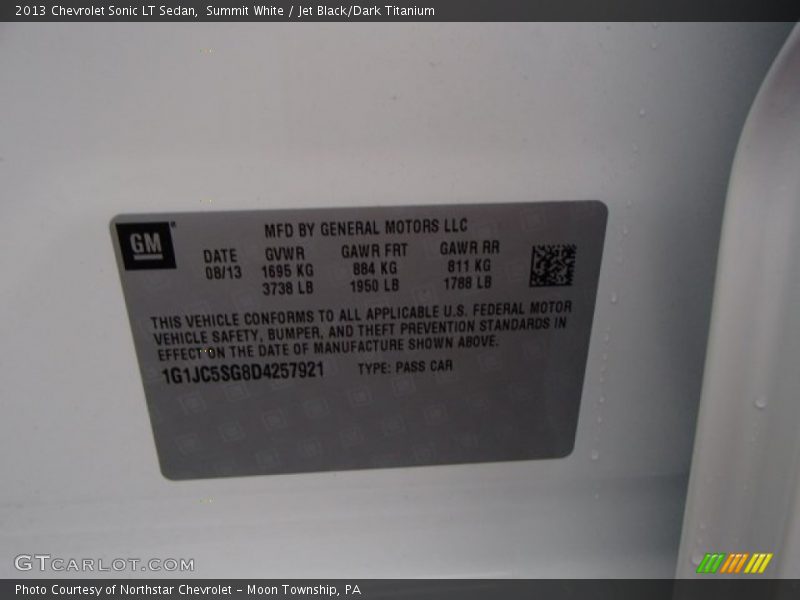 Summit White / Jet Black/Dark Titanium 2013 Chevrolet Sonic LT Sedan