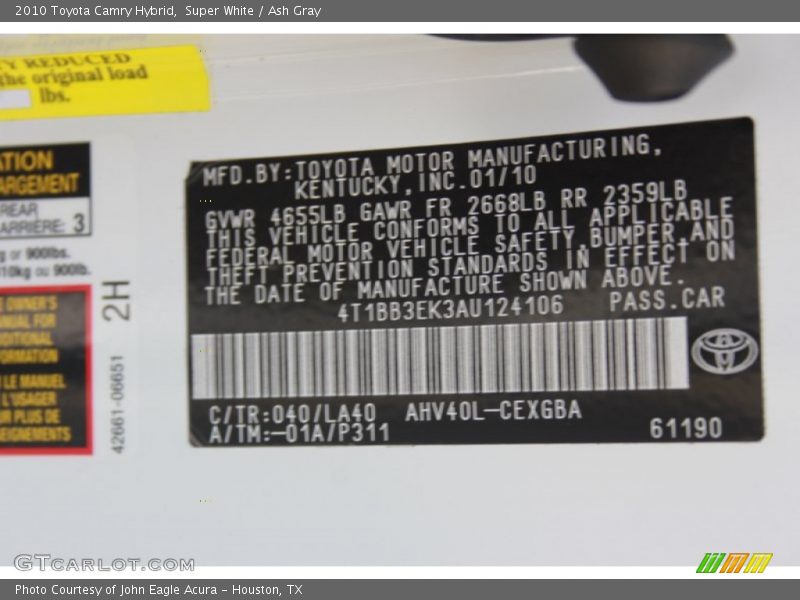 Super White / Ash Gray 2010 Toyota Camry Hybrid