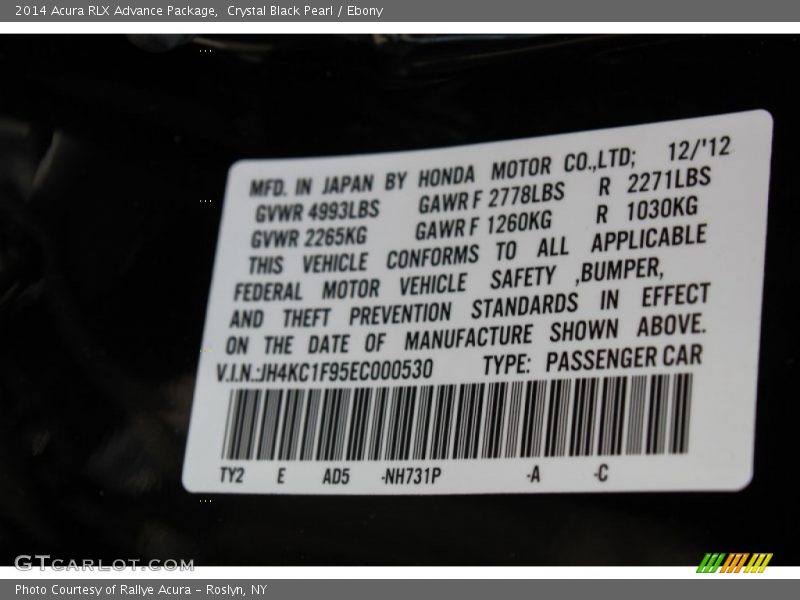 Crystal Black Pearl / Ebony 2014 Acura RLX Advance Package