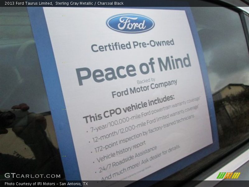 Sterling Gray Metallic / Charcoal Black 2013 Ford Taurus Limited