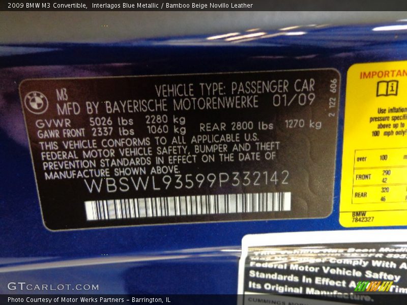 Interlagos Blue Metallic / Bamboo Beige Novillo Leather 2009 BMW M3 Convertible