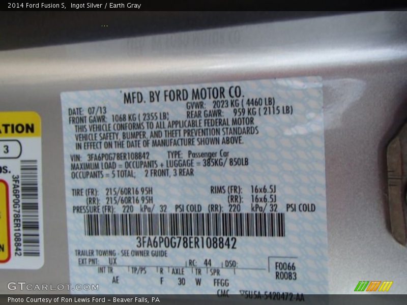 Ingot Silver / Earth Gray 2014 Ford Fusion S