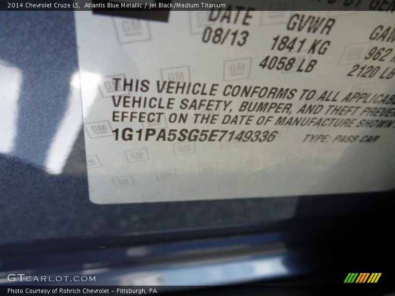 Atlantis Blue Metallic / Jet Black/Medium Titanium 2014 Chevrolet Cruze LS