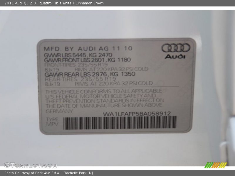 Ibis White / Cinnamon Brown 2011 Audi Q5 2.0T quattro