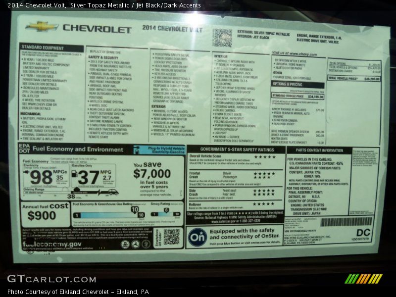  2014 Volt  Window Sticker