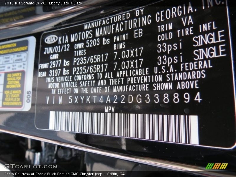 Ebony Black / Black 2013 Kia Sorento LX V6