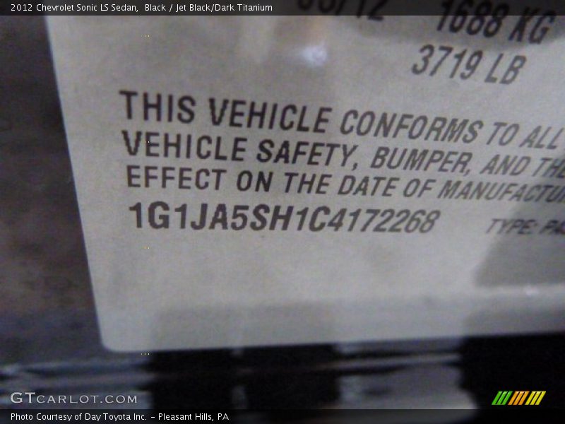 Black / Jet Black/Dark Titanium 2012 Chevrolet Sonic LS Sedan