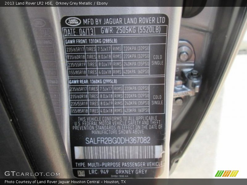 2013 LR2 HSE Orkney Grey Metallic Color Code 949