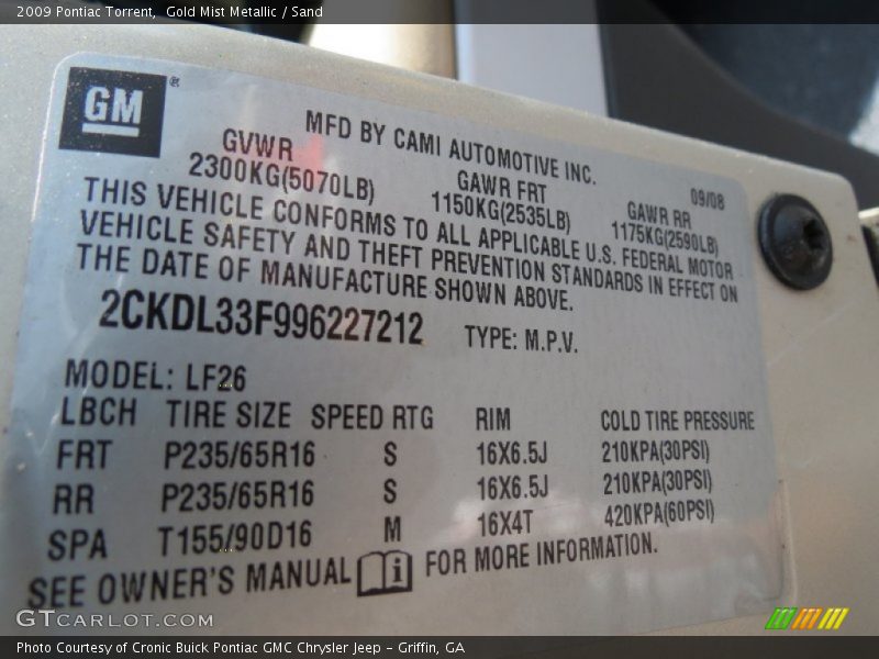 Gold Mist Metallic / Sand 2009 Pontiac Torrent