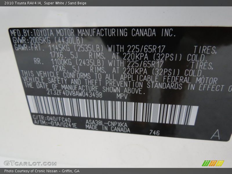 Super White / Sand Beige 2010 Toyota RAV4 I4