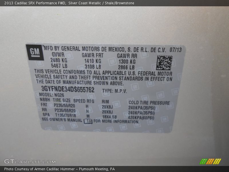 Silver Coast Metallic / Shale/Brownstone 2013 Cadillac SRX Performance FWD